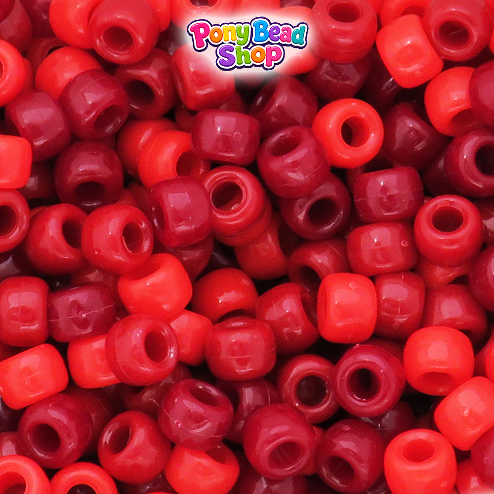 Red Ombre Opaque Mix 9mm Barrel Plastic Pony Beads (500pcs)