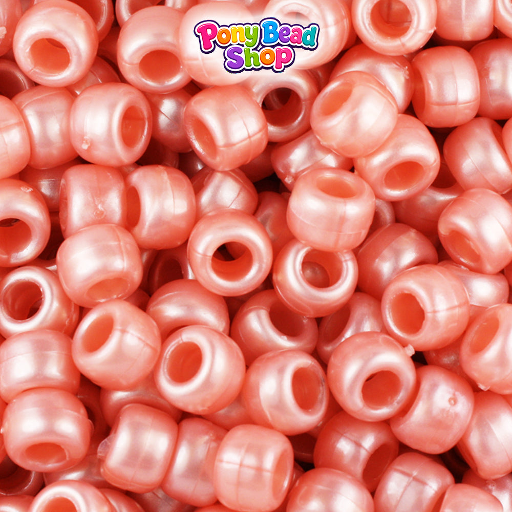 Peach Pearl 9mm Barrel Plastic Pony Beads (500pcs)