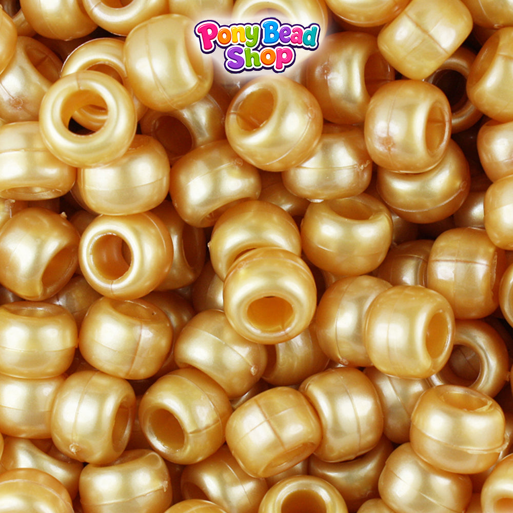 Gold Pearl 9mm Barrel Plastic Pony Beads (500pcs)