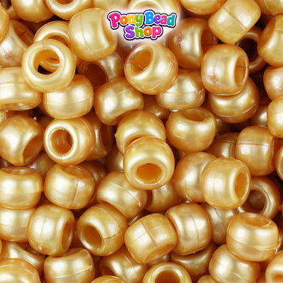 Gold Pearl 9mm Barrel Plastic Pony Beads (500pcs)