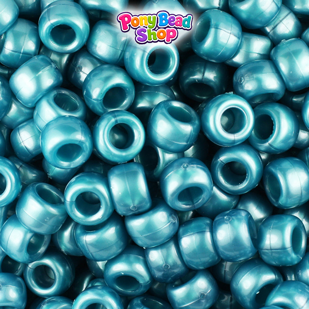 Teal Pearl 9mm Barrel Plastic Pony Beads (500pcs)