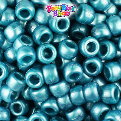 Teal Pearl 9mm Barrel Plastic Pony Beads (500pcs)