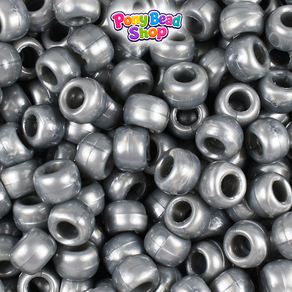 Grey Pearl 9mm Barrel Plastic Pony Beads (500pcs)