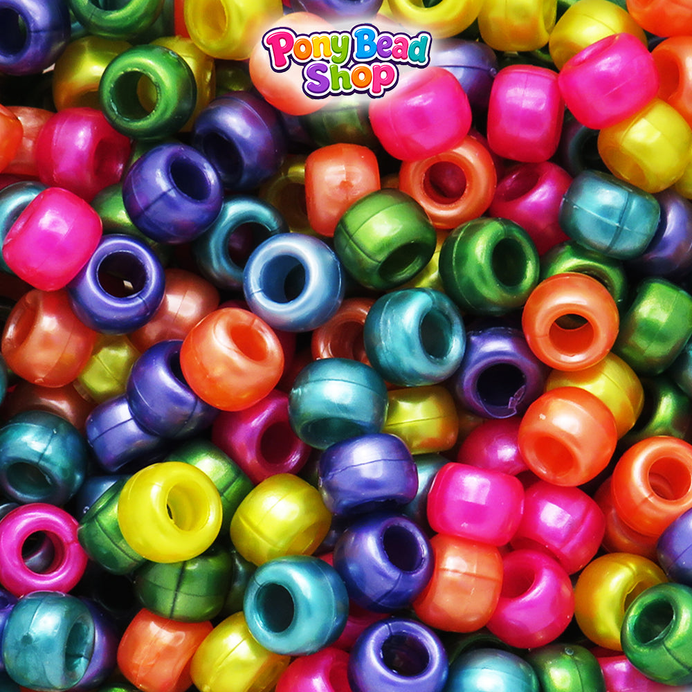 Jelly Pearl Mix 9mm Barrel Plastic Pony Beads (500pcs)