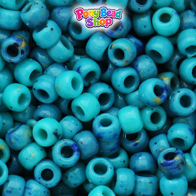 Green Turquoise Marbled 9mm Barrel Plastic Pony Beads (500pcs)