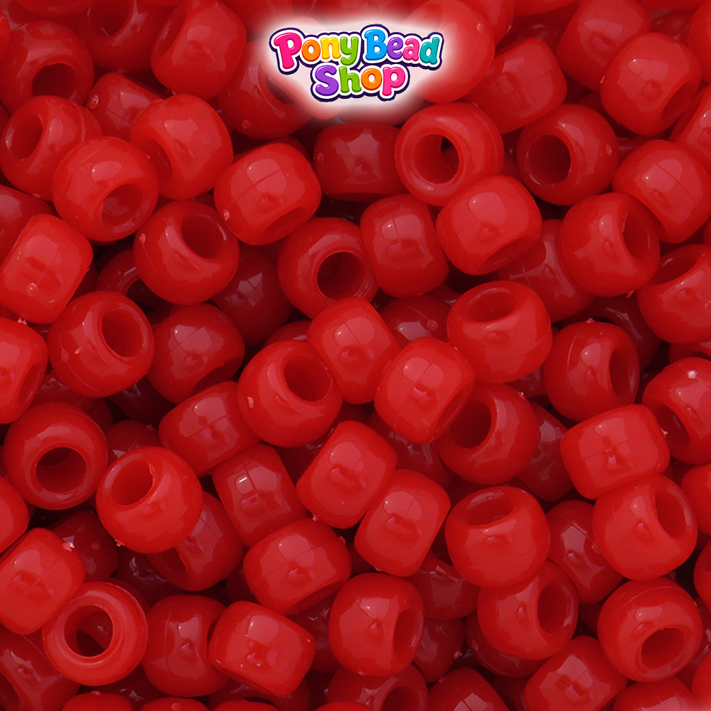 Tomato Red Opaque 9mm Barrel Plastic Pony Beads (500pcs)