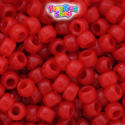 Tomato Red Opaque 9mm Barrel Plastic Pony Beads (500pcs)