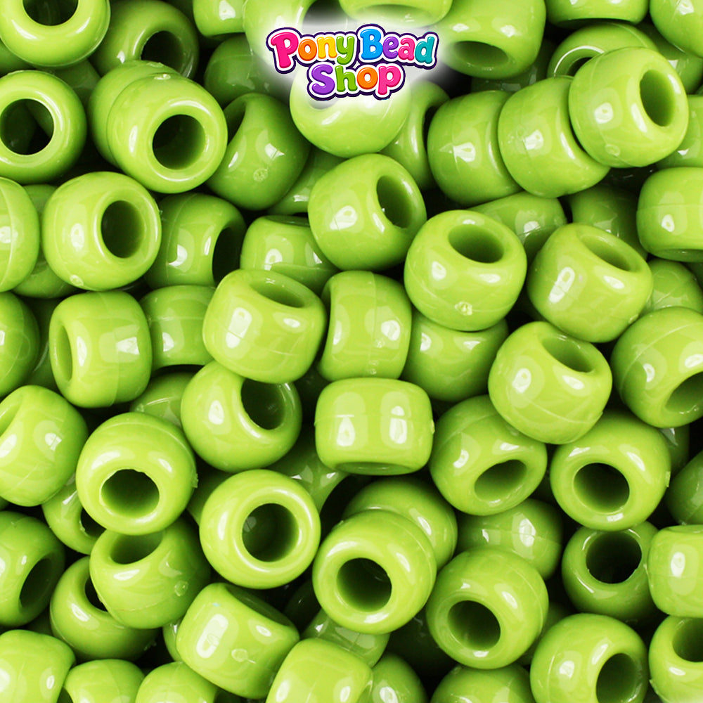 Kiwi Opaque 9mm Barrel Plastic Pony Beads (500pcs)