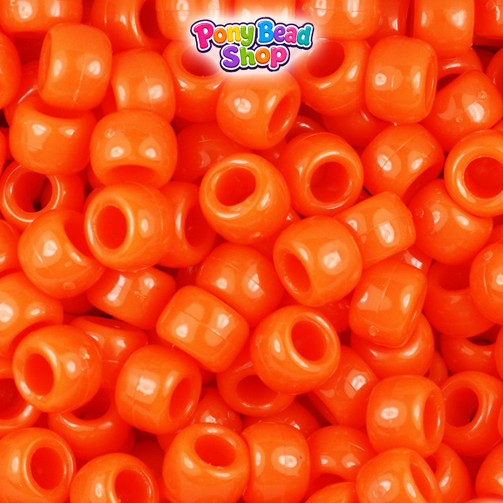 Mandarin Opaque 9mm Barrel Plastic Pony Beads (500pcs)