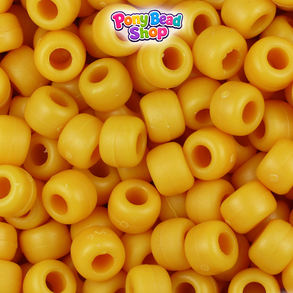 Mustard Matte 9mm Barrel Plastic Pony Beads (500pcs)