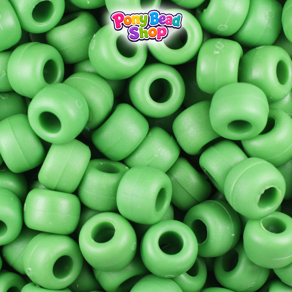 Pea Green Matte 9mm Barrel Plastic Pony Beads (500pcs)
