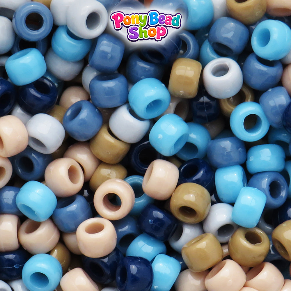 Blue Camouflage Opaque Mix 9mm Barrel Plastic Pony Beads (500pcs)