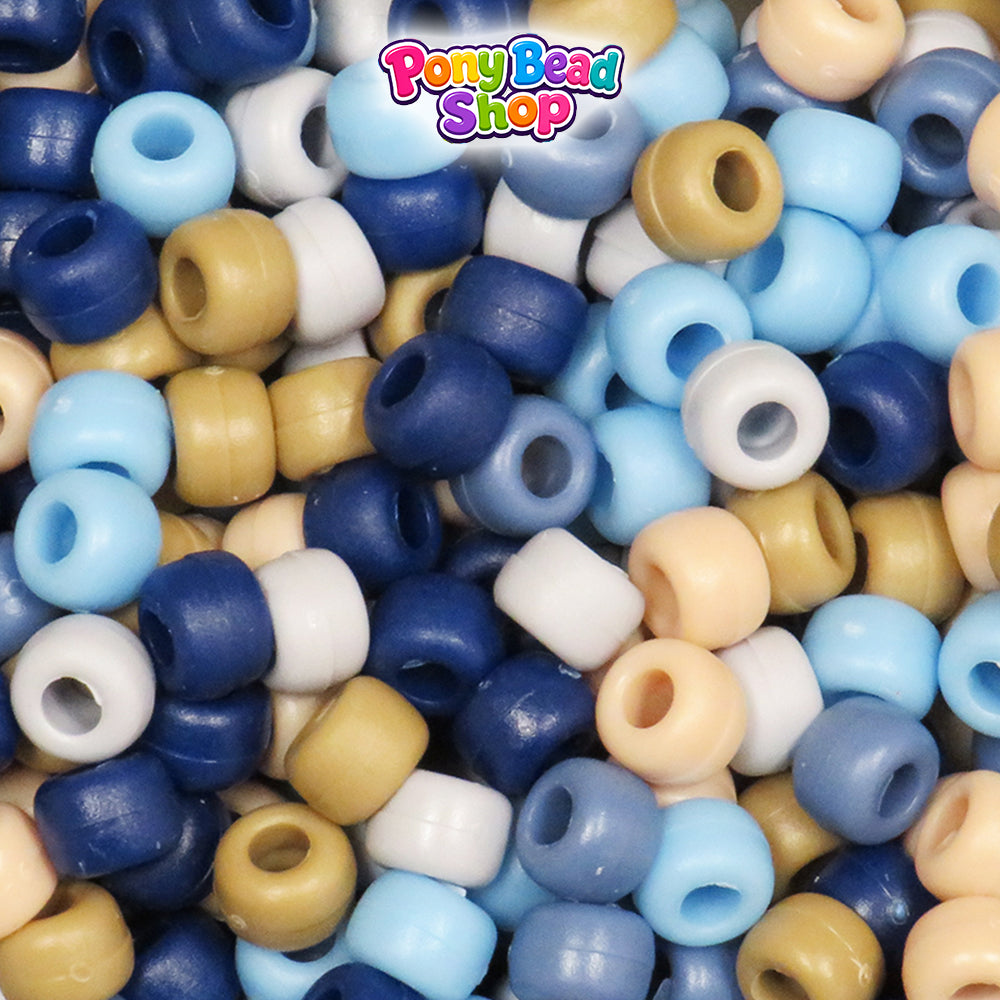 Blue Camouflage Matte Mix 9mm Barrel Plastic Pony Beads (500pcs)