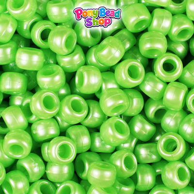 Lime Pearl 9mm Barrel Plastic Pony Beads (500pcs)