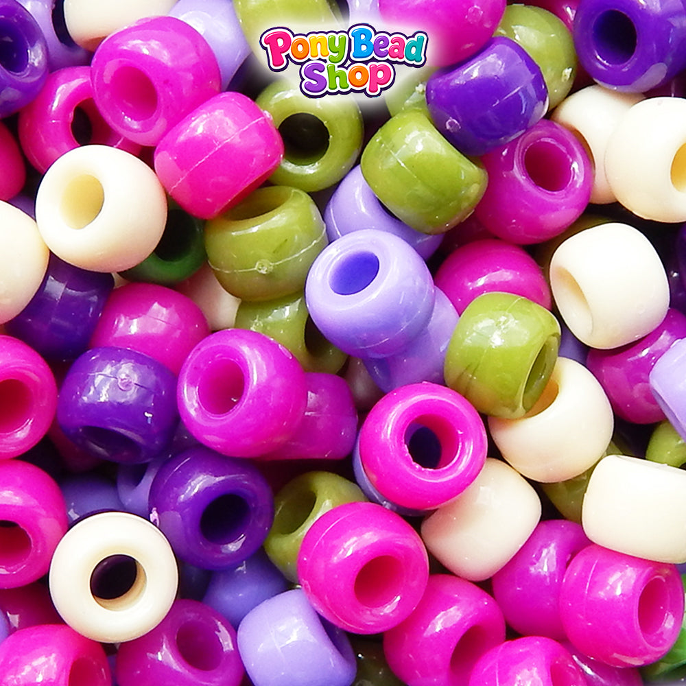 Mulberry Opaque Mix 9mm Barrel Plastic Pony Beads (500pcs)