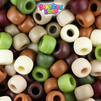 Camouflage Matte Mix 9mm Barrel Plastic Pony Beads (500pcs)