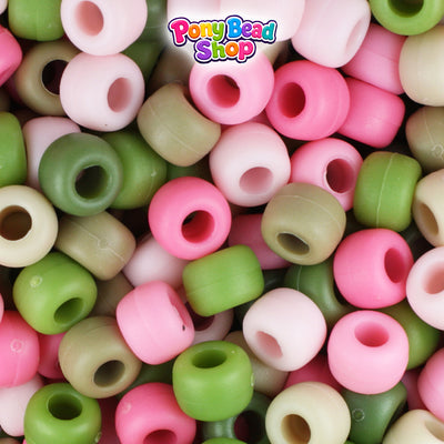 Pink Camouflage Matte Mix 9mm Barrel Plastic Pony Beads (500pcs)