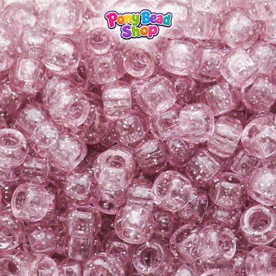 Pastel Pink Sparkle 9mm Barrel Plastic Pony Beads (500pcs)