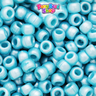 Sea Blue Pearl 9mm Barrel Plastic Pony Beads (500pcs)