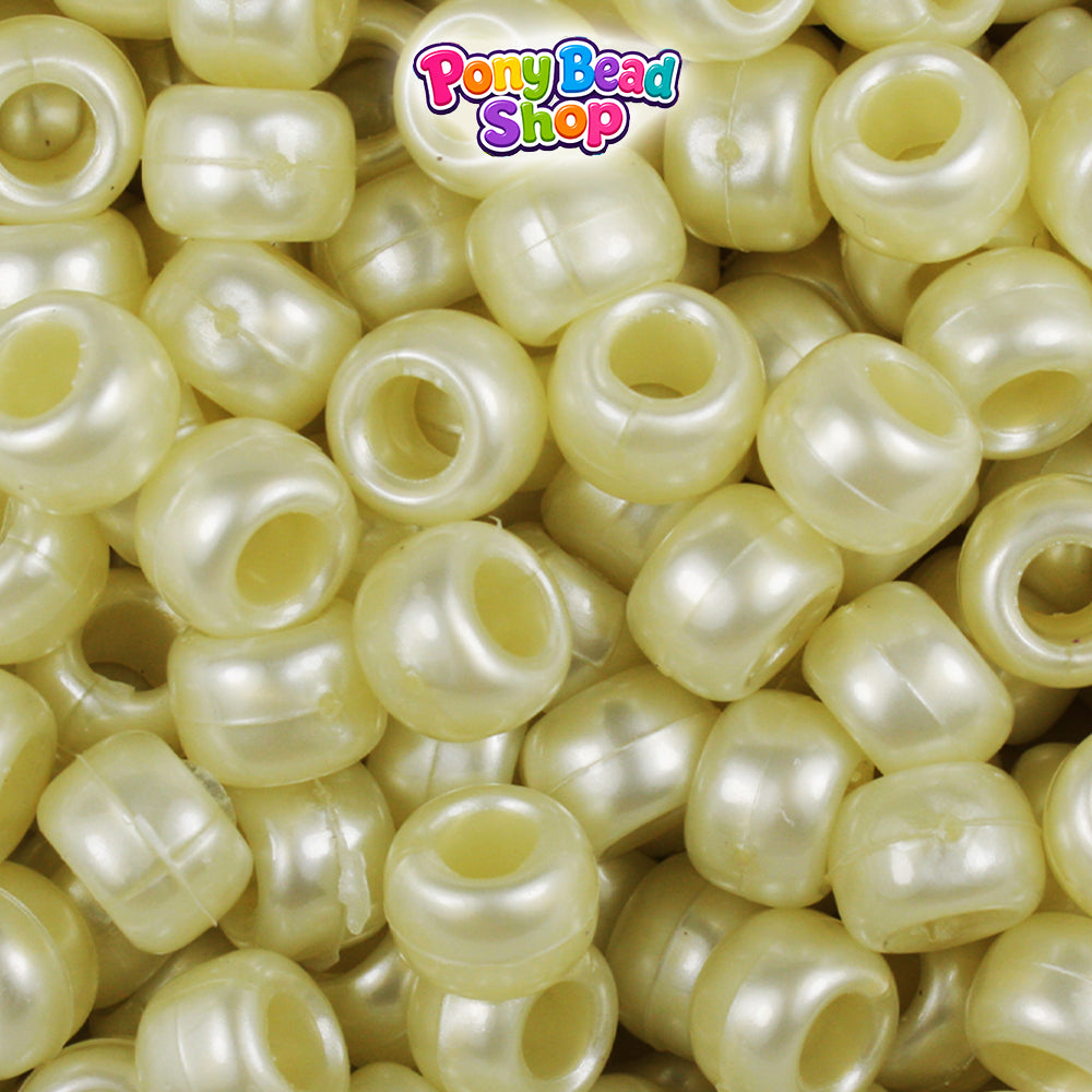 Light Yellow Pearl 9mm Barrel Plastic Pony Beads (500pcs)
