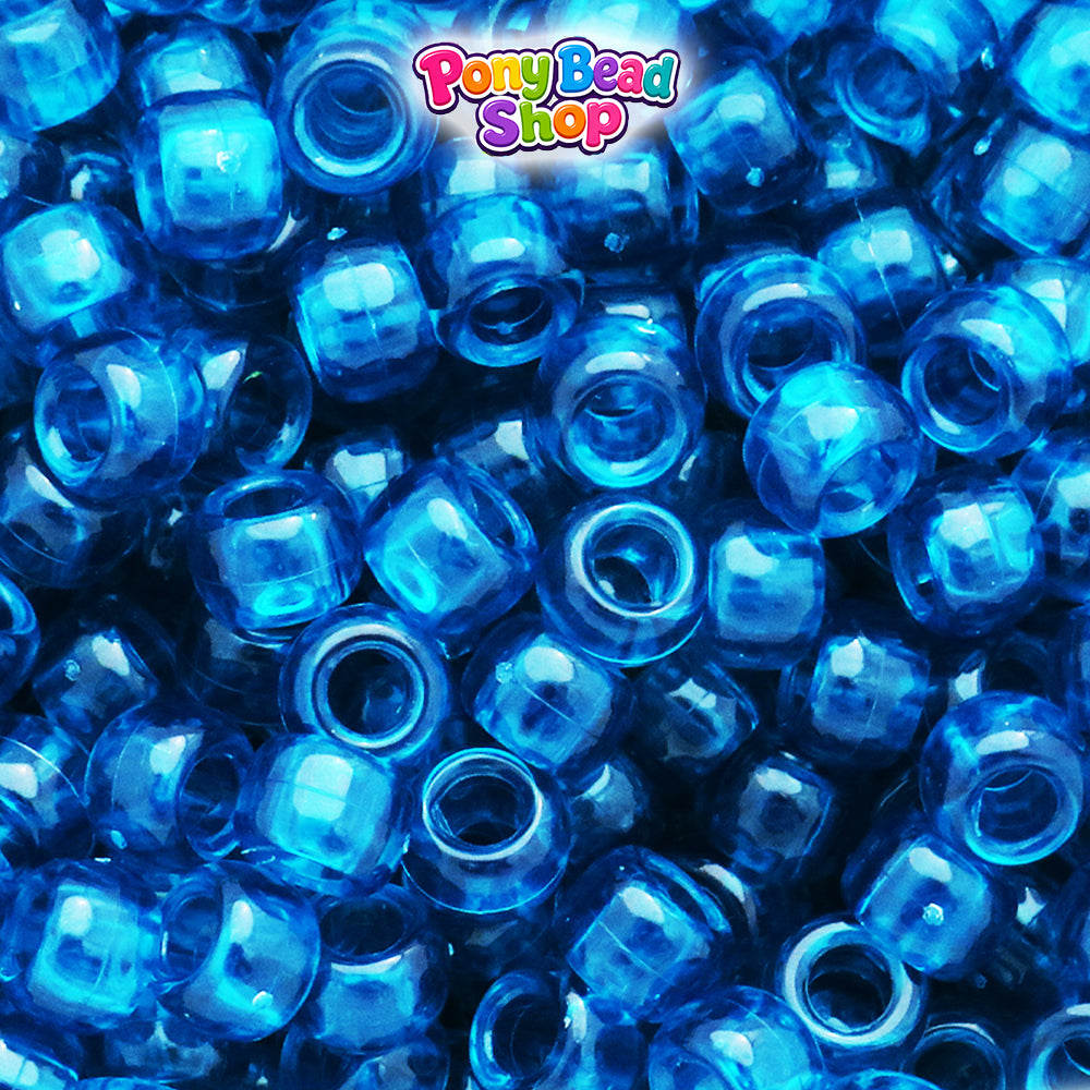 Dark Turquoise Transparent 9mm Barrel Plastic Pony Beads (500pcs)