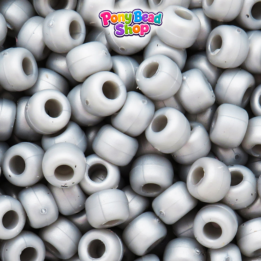 Medium Silver Ashed Pearl 9mm Barrel Plastic Pony Beads (500pcs)
