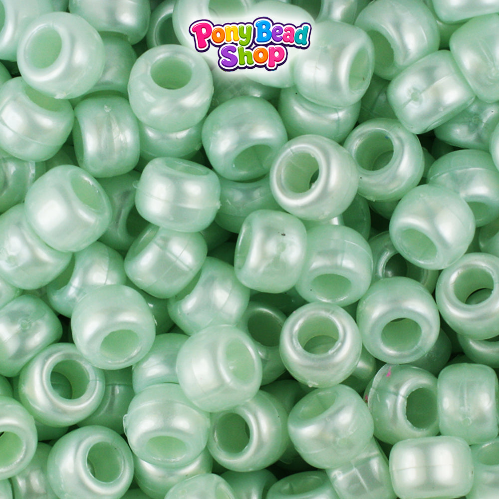 Sea Foam Pearl 9mm Barrel Plastic Pony Beads (500pcs)