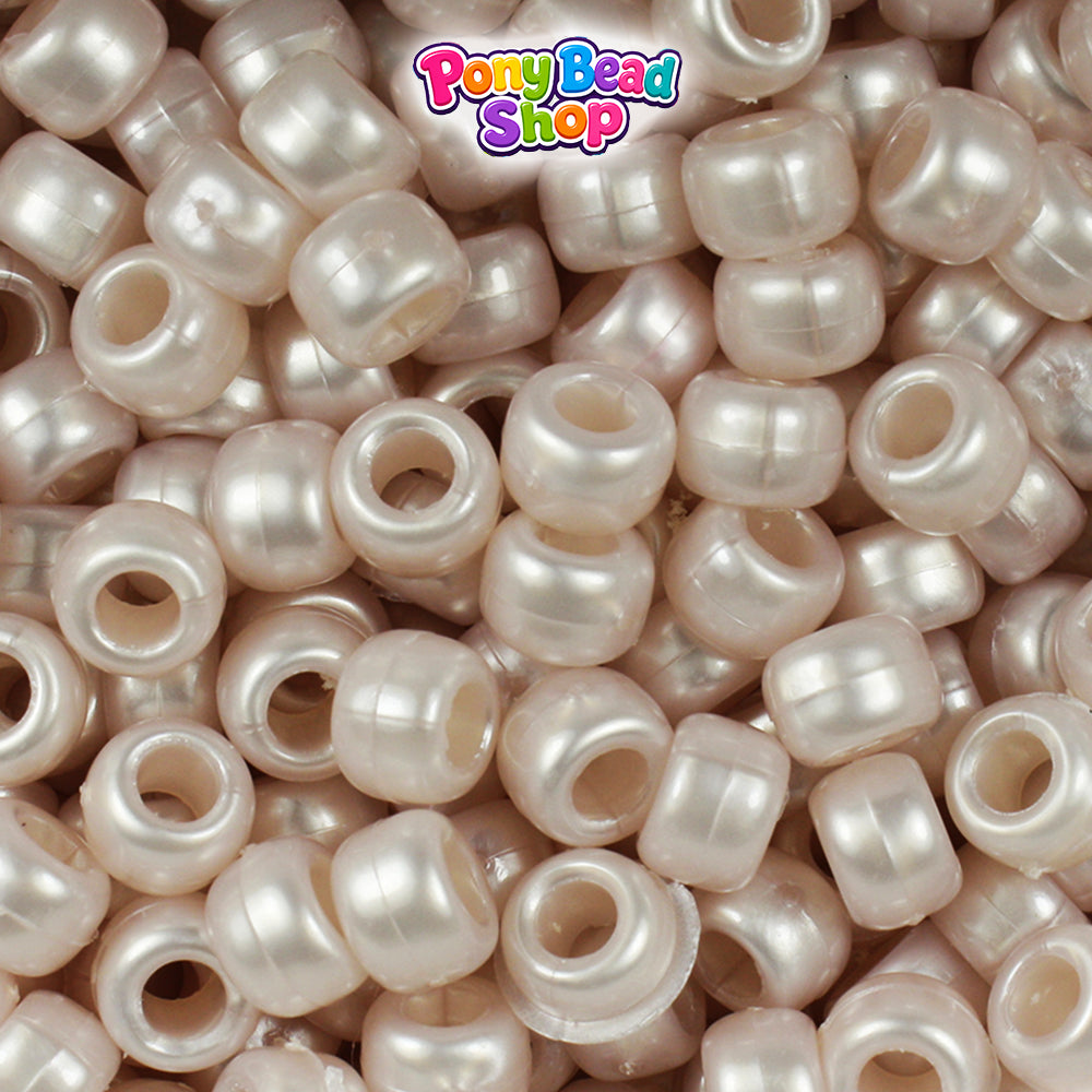 Pale Peach Pearl 9mm Barrel Plastic Pony Beads (500pcs)