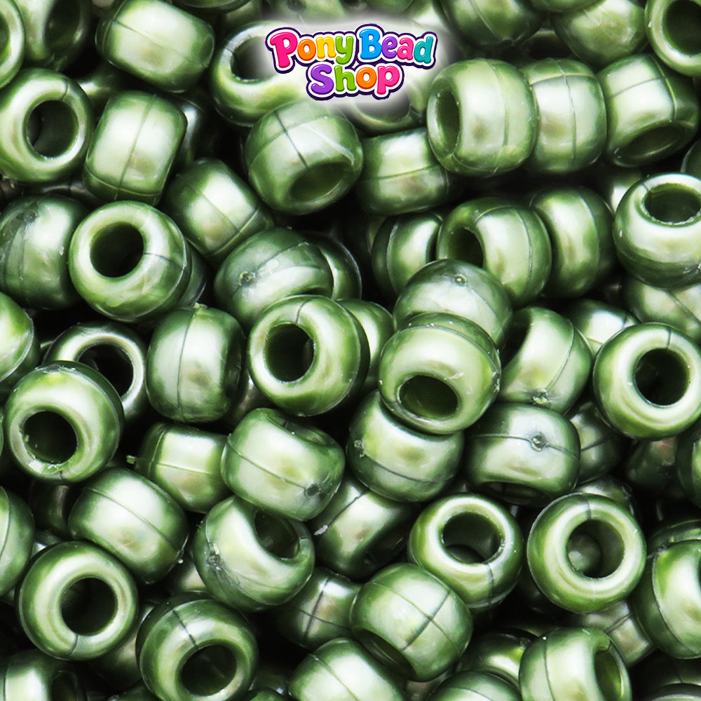 Dark Olivine Pearl 9mm Barrel Plastic Pony Beads (500pcs)