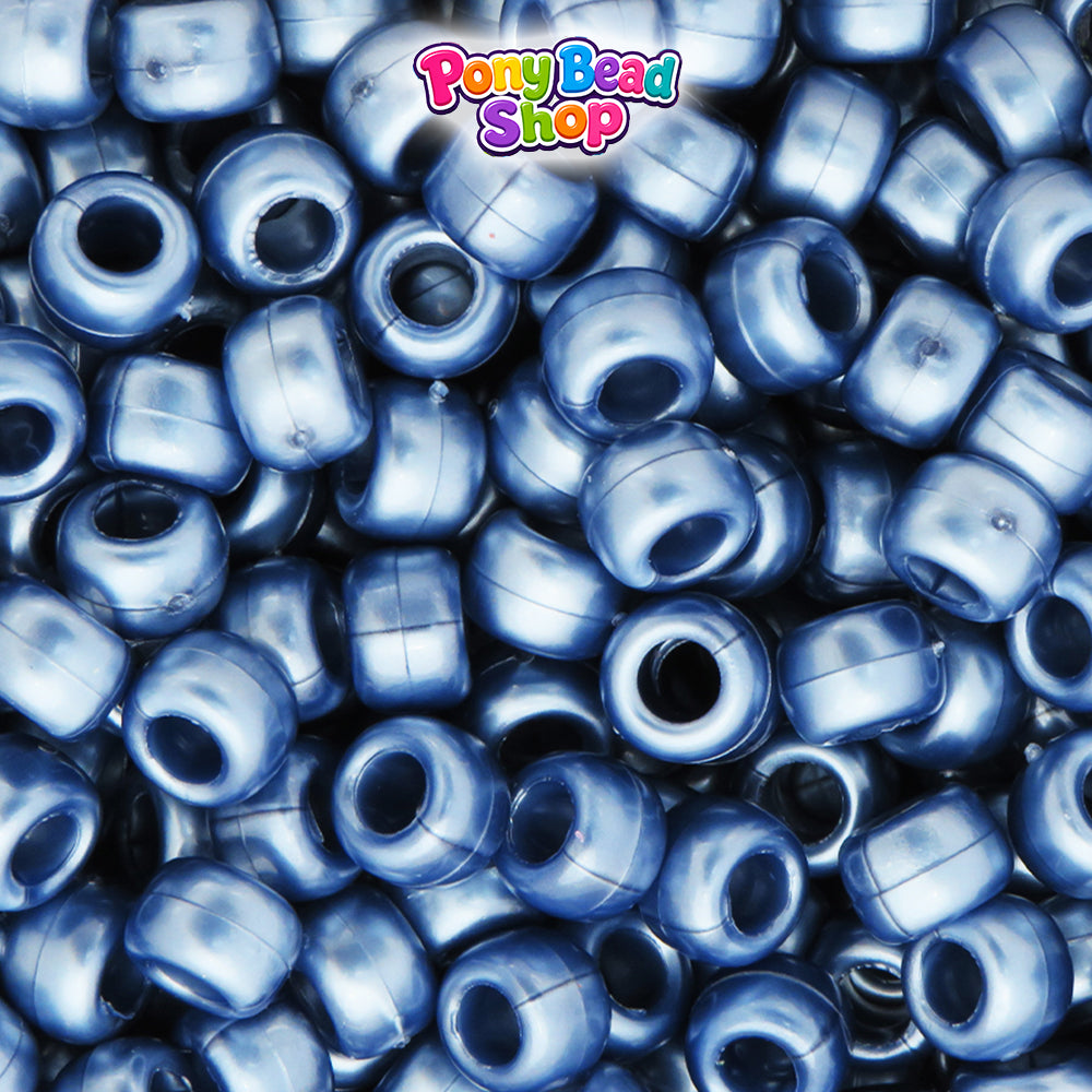 Medium Montana Blue Pearl 9mm Barrel Plastic Pony Beads (500pcs)