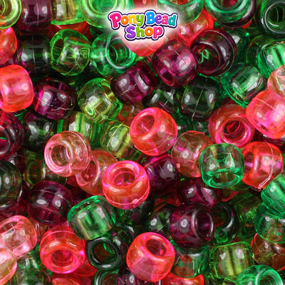 Watermelon Transparent Mix 9mm Barrel Plastic Pony Beads (500pcs)