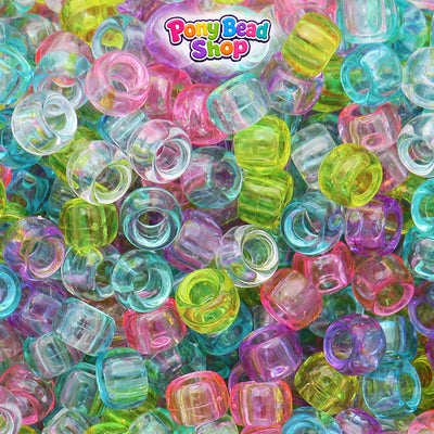 Pastel Transparent Mix 9mm Barrel Plastic Pony Beads (500pcs)
