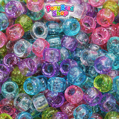 Pastel Sparkle Mix 9mm Barrel Plastic Pony Beads (500pcs)