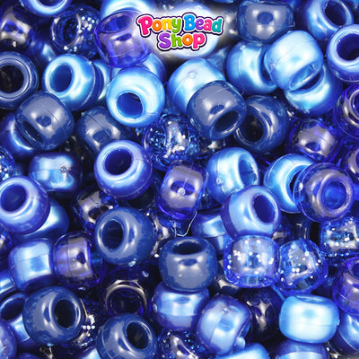 Dark Blue Multi 9mm Barrel Plastic Pony Beads (500pcs)