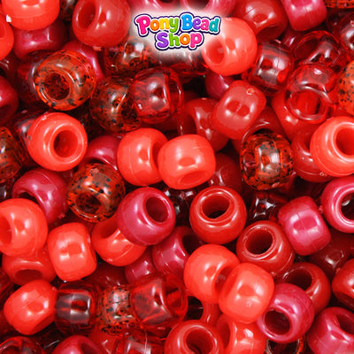 Red Multi 9mm Barrel Plastic Pony Beads (500pcs)