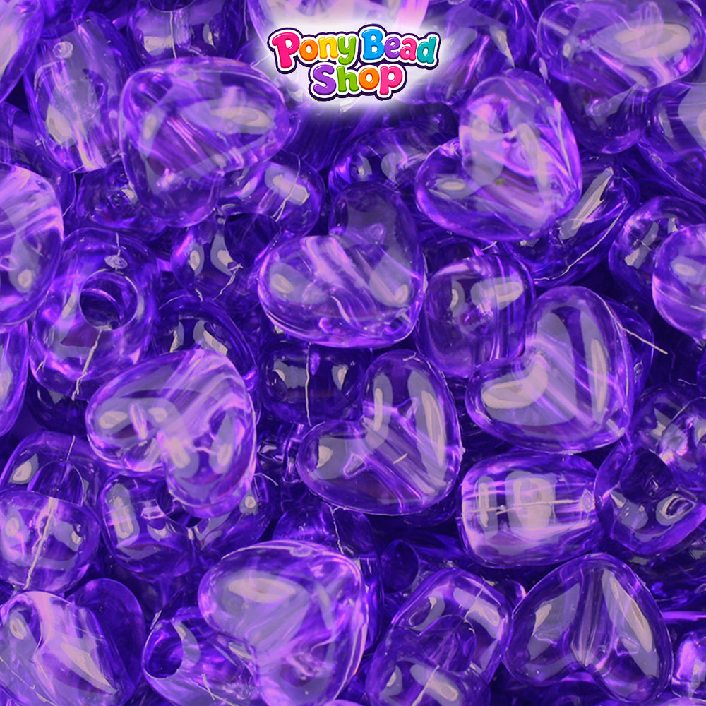 Amethyst Transparent 12mm Heart (VH) Plastic Pony Beads (250pcs)