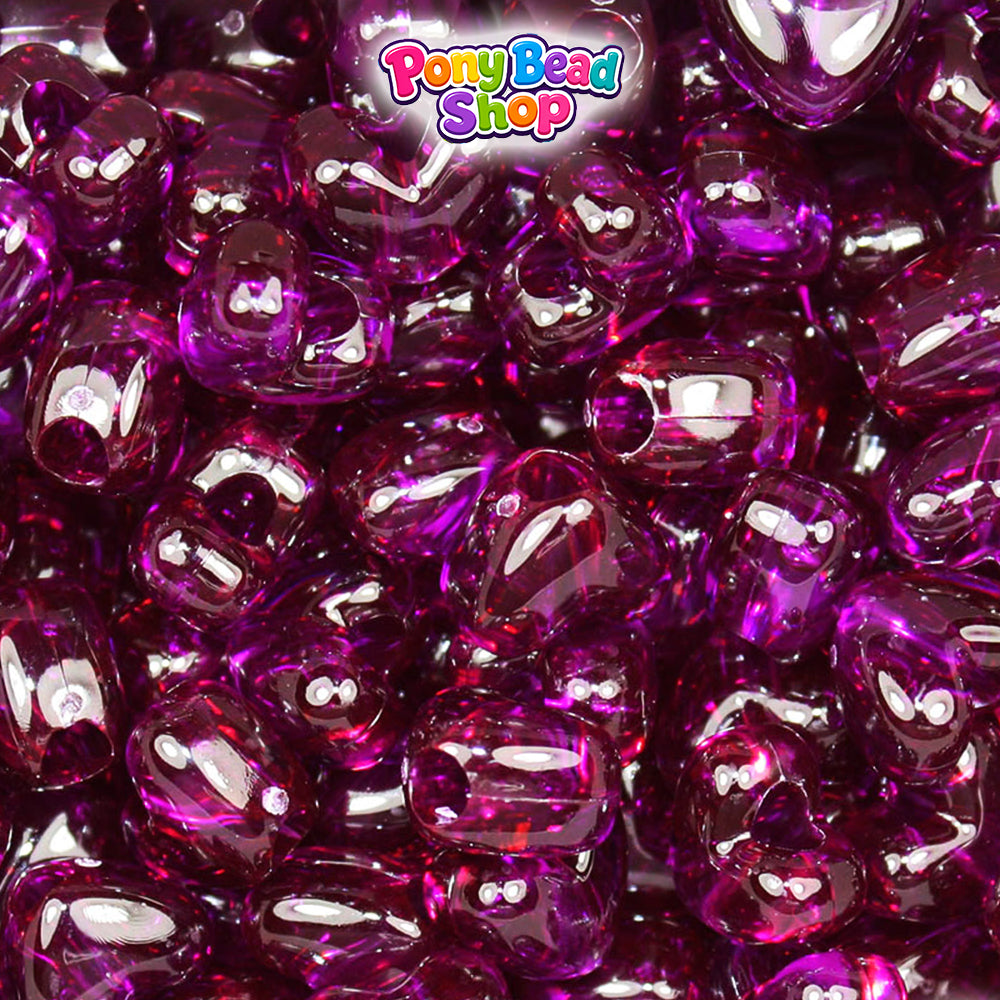 Dark Amethyst Transparent 12mm Heart (VH) Plastic Pony Beads (250pcs)