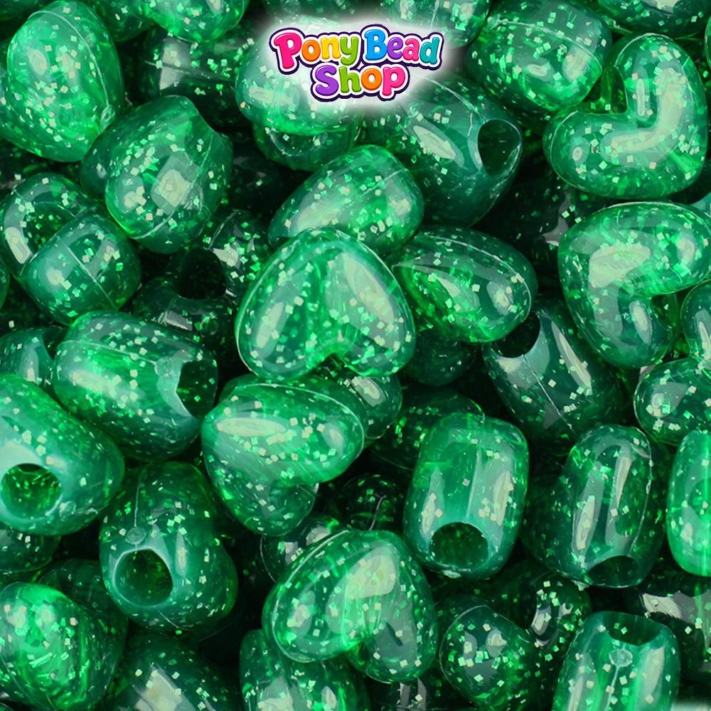 Emerald Sparkle 12mm Heart (VH) Plastic Pony Beads (250pcs)