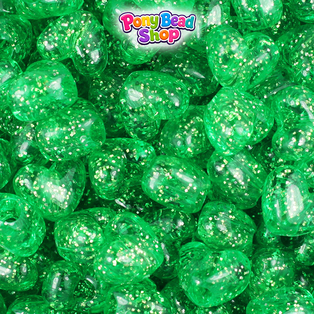 Mint Sparkle 12mm Heart (VH) Plastic Pony Beads (250pcs)