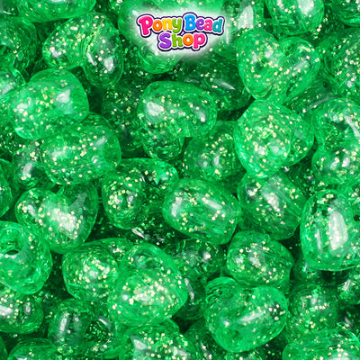 Mint Sparkle 12mm Heart (VH) Plastic Pony Beads (250pcs)