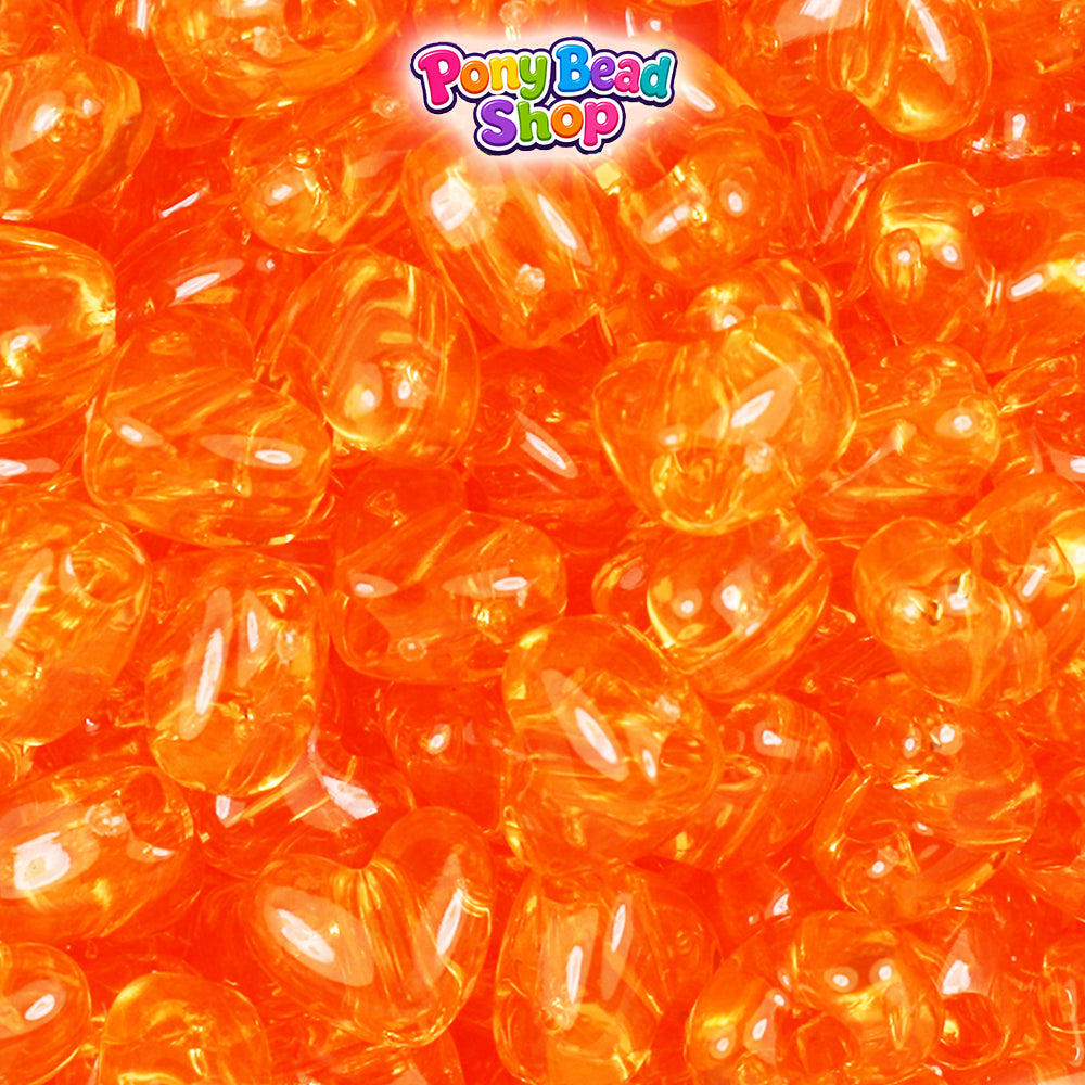 Orange Transparent 12mm Heart (VH) Plastic Pony Beads (250pcs)