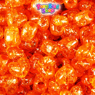 Orange Sparkle 12mm Heart (VH) Plastic Pony Beads (250pcs)