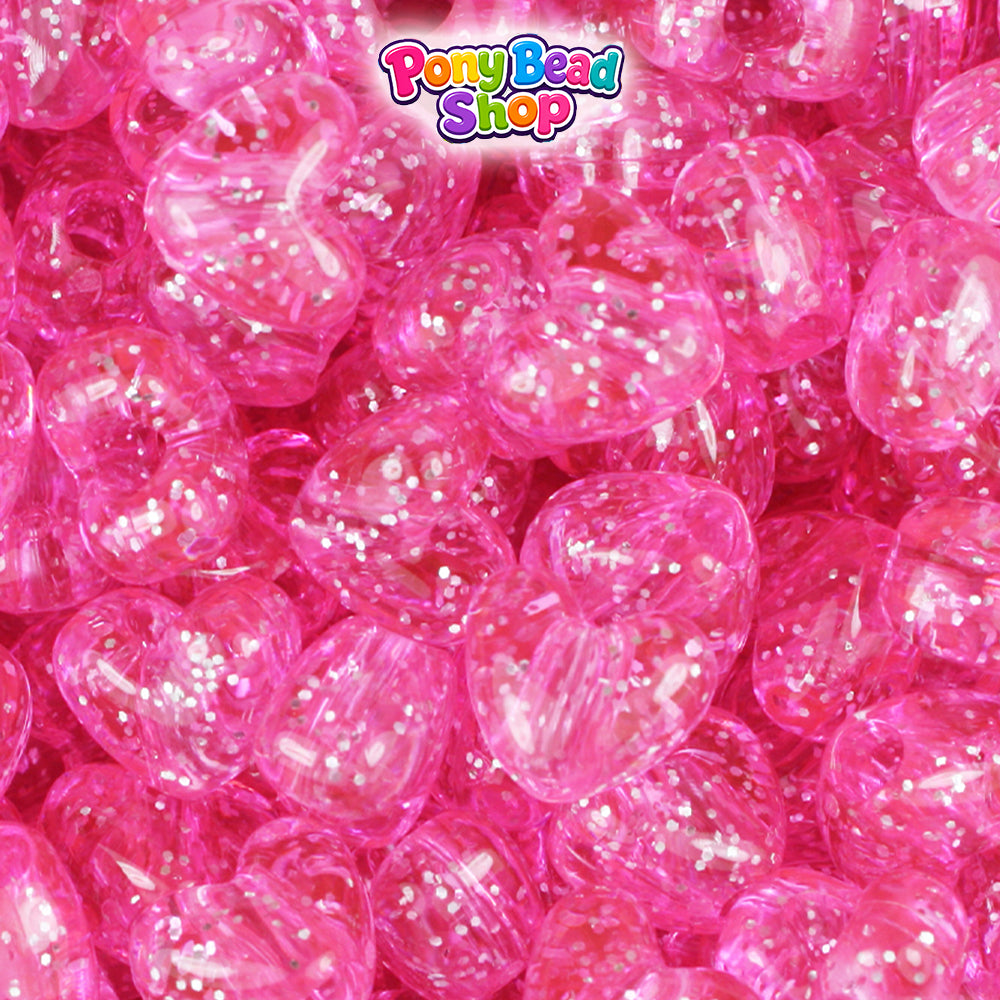 Pink Sparkle 12mm Heart (VH) Plastic Pony Beads (250pcs)