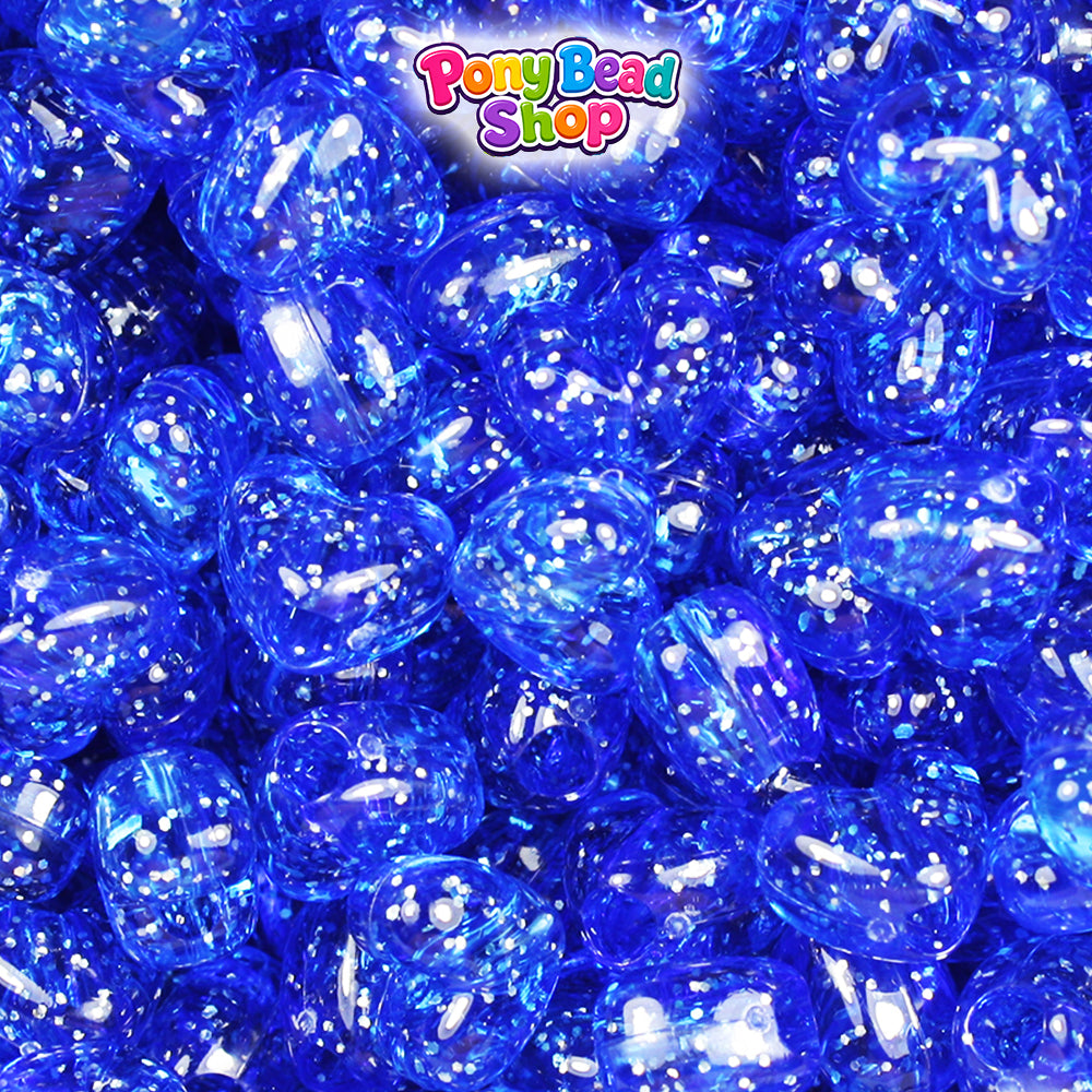 Dark Sapphire Sparkle 12mm Heart (VH) Plastic Pony Beads (250pcs)