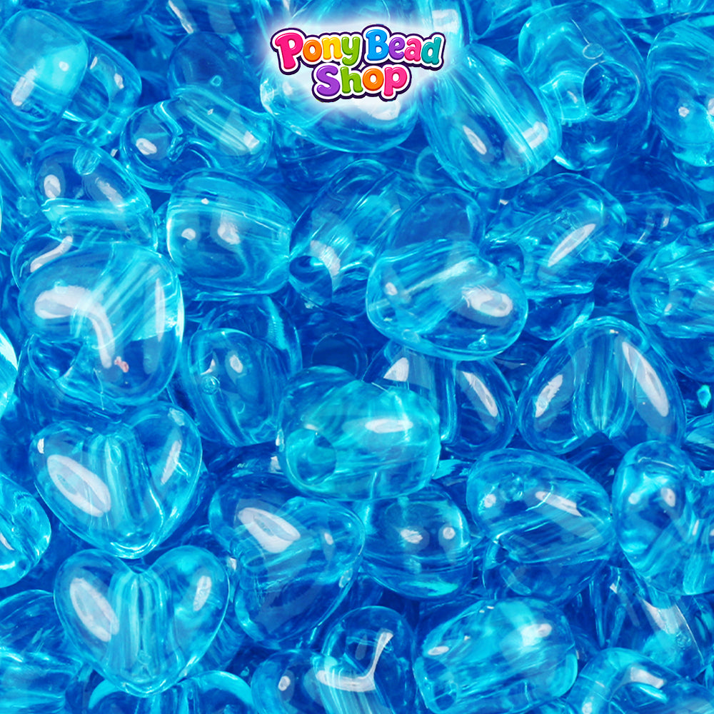 Turquoise Transparent 12mm Heart (VH) Plastic Pony Beads (250pcs)