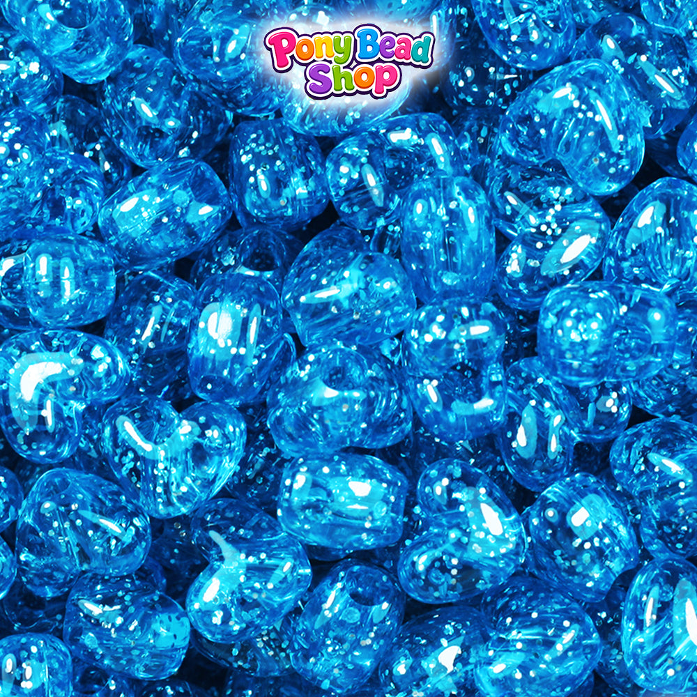 Turquoise Sparkle 12mm Heart (VH) Plastic Pony Beads (250pcs)