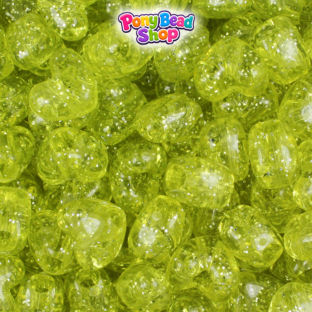 Yellow Sparkle 12mm Heart (VH) Plastic Pony Beads (250pcs)