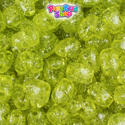 Yellow Sparkle 12mm Heart (VH) Plastic Pony Beads (250pcs)