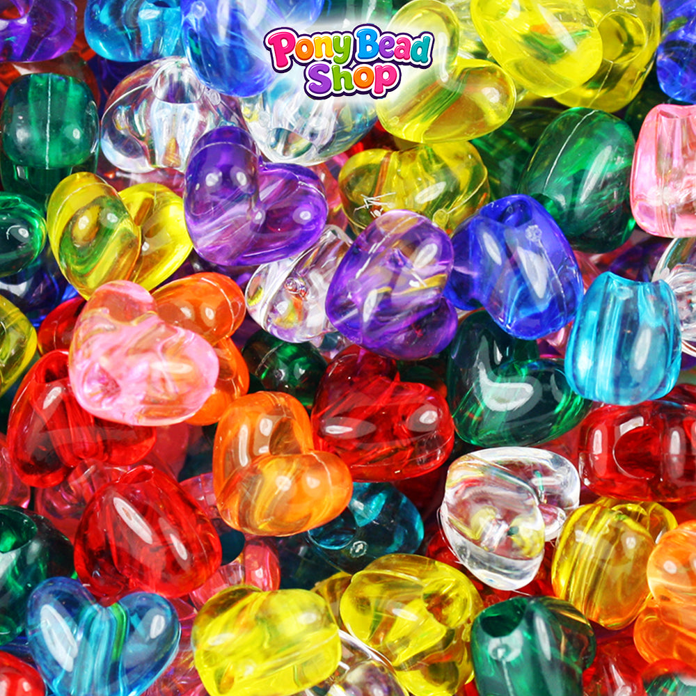 Transparent Mix 12mm Heart (VH) Plastic Pony Beads (250pcs)