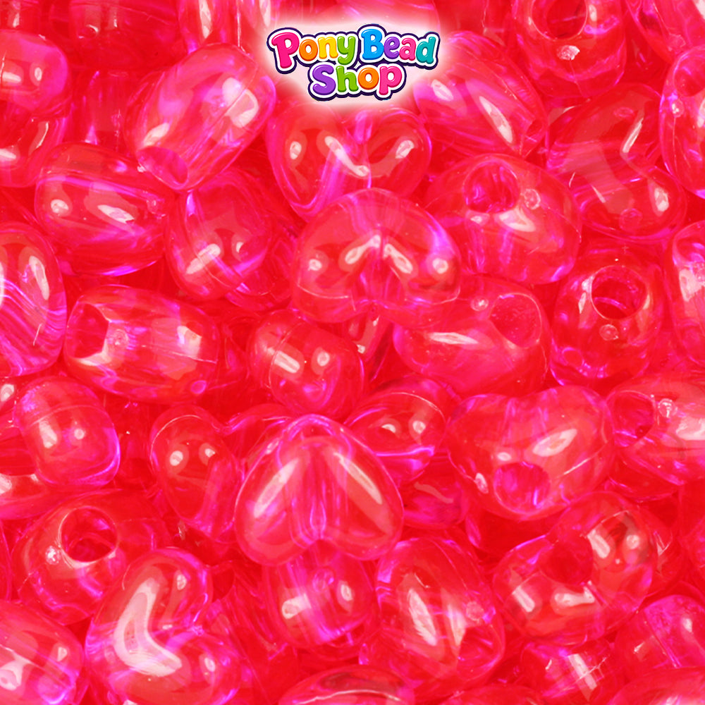 Hot Pink Transparent 12mm Heart (VH) Plastic Pony Beads (250pcs)